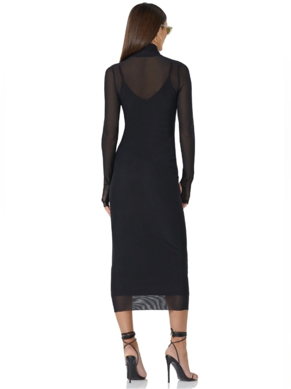 AFRM Marni Black Mock Neck Long Sleeve Mesh Midi Womens Dress Size X-Large NWT - Picture 2 of 12